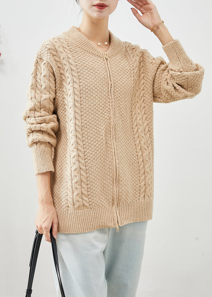 Drune | Khaki Zip-Up Dicke Kabelstrickmäntel