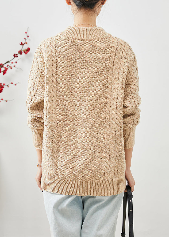 Drune | Khaki Zip-Up Dicke Kabelstrickmäntel