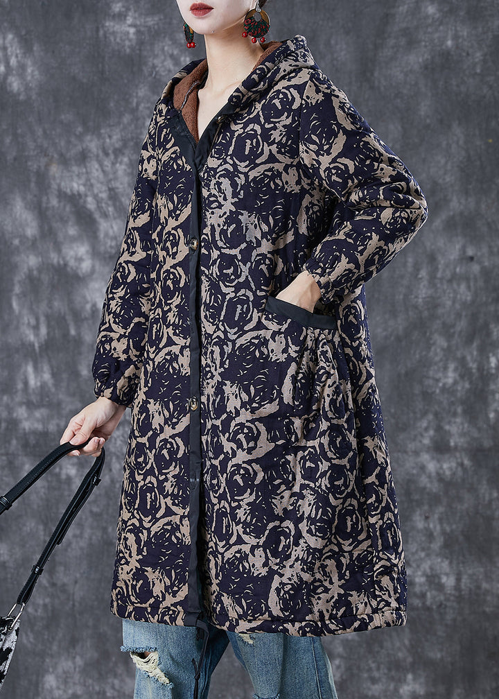 Drune | Navy Kapuzen Drucken Warme Fleecejacken Winter