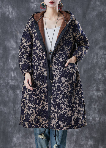Drune | Navy Kapuzen Drucken Warme Fleecejacken Winter