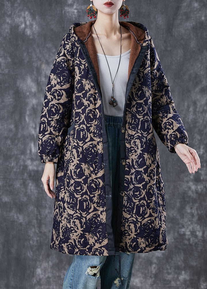 Drune | Navy Kapuzen Drucken Warme Fleecejacken Winter