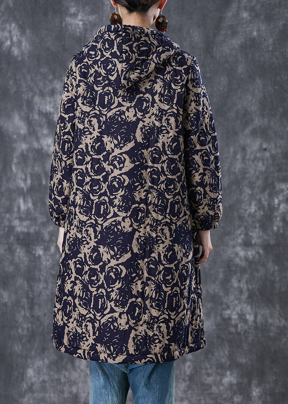 Drune | Navy Kapuzen Drucken Warme Fleecejacken Winter