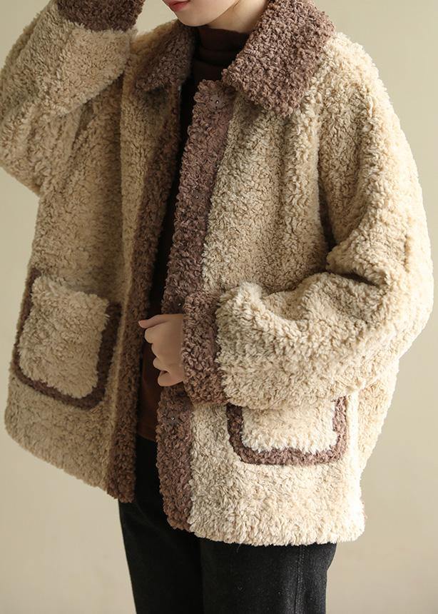 Drune | beige Plus Size Kleidung für Frauen Tutorials Reverskragen Patchwork Mäntel