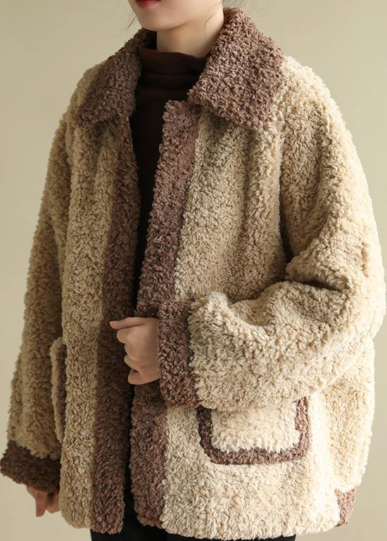 Drune | beige Plus Size Kleidung für Frauen Tutorials Reverskragen Patchwork Mäntel