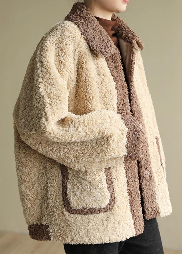 Drune | beige Plus Size Kleidung für Frauen Tutorials Reverskragen Patchwork Mäntel