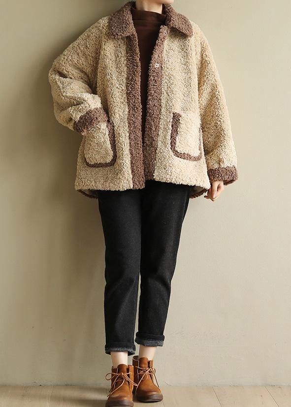 Drune | beige Plus Size Kleidung für Frauen Tutorials Reverskragen Patchwork Mäntel