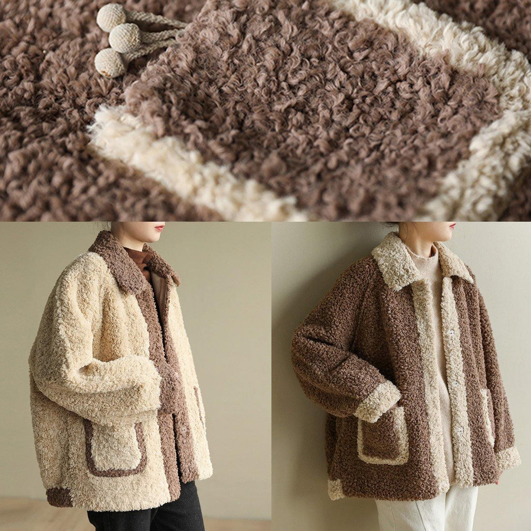 Drune | beige Plus Size Kleidung für Frauen Tutorials Reverskragen Patchwork Mäntel