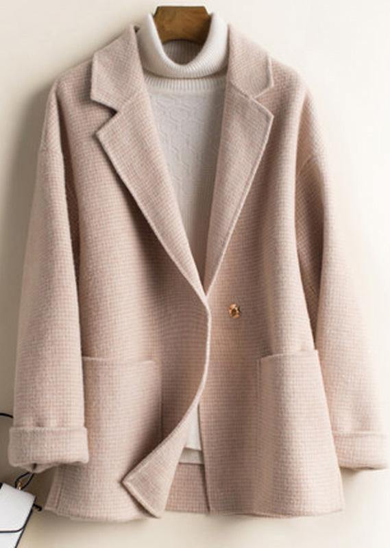Drune | beige kariert Plus Size Tuniken für Frauen Arbeitsoutfits Mit Eingrifftaschen Wollmäntel