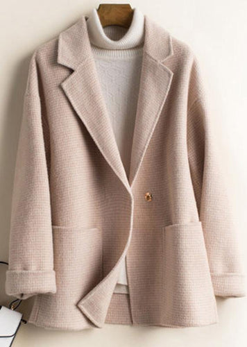 Drune | beige kariert Plus Size Tuniken für Frauen Arbeitsoutfits Mit Eingrifftaschen Wollmäntel