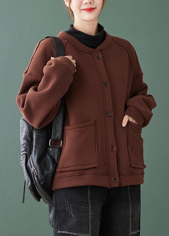 Drune | Hals Knopf-down Maxi-Mantel Schokoladen baggy Frauen Mäntel