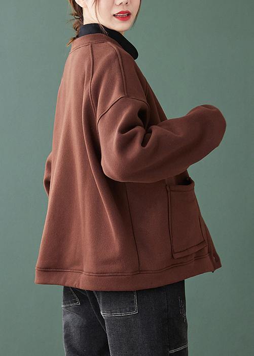 Drune | Hals Knopf-down Maxi-Mantel Schokoladen baggy Frauen Mäntel