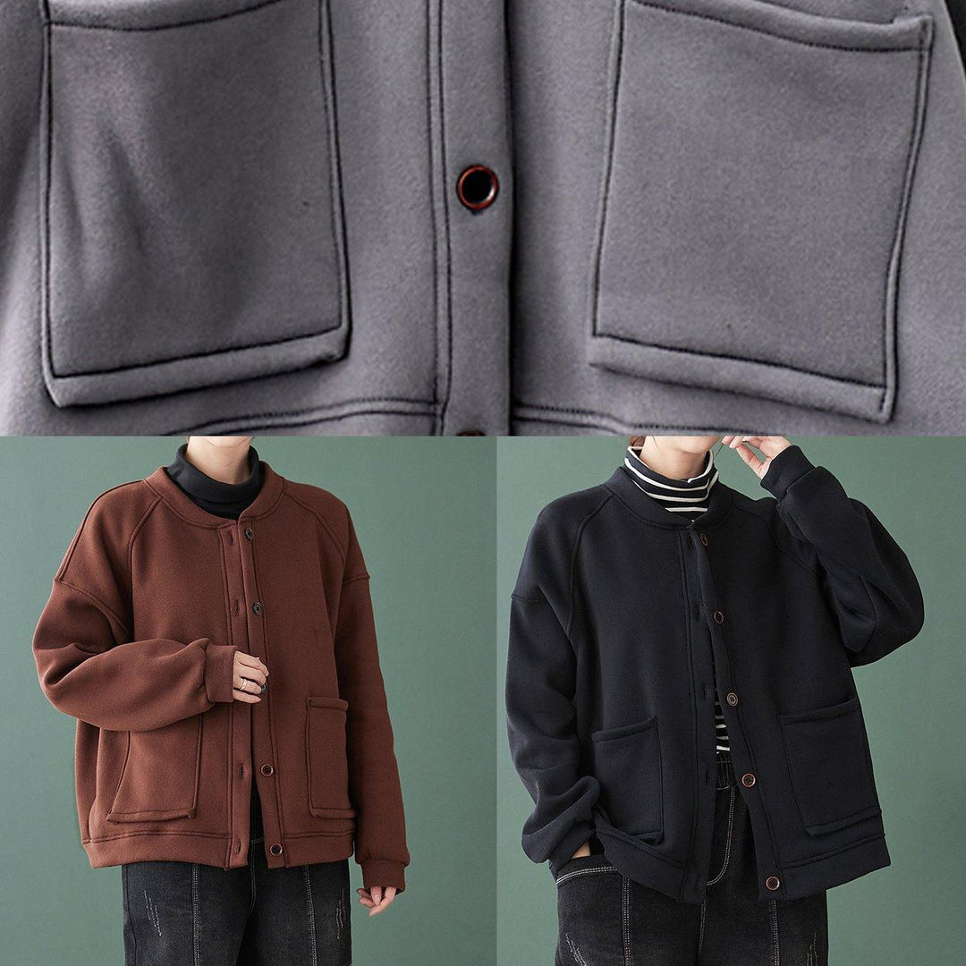 Drune | Hals Knopf-down Maxi-Mantel Schokoladen baggy Frauen Mäntel