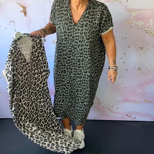 Drune | Entspanntes Kleid mit V-Ausschnitt und Leopardenmuster für Damen