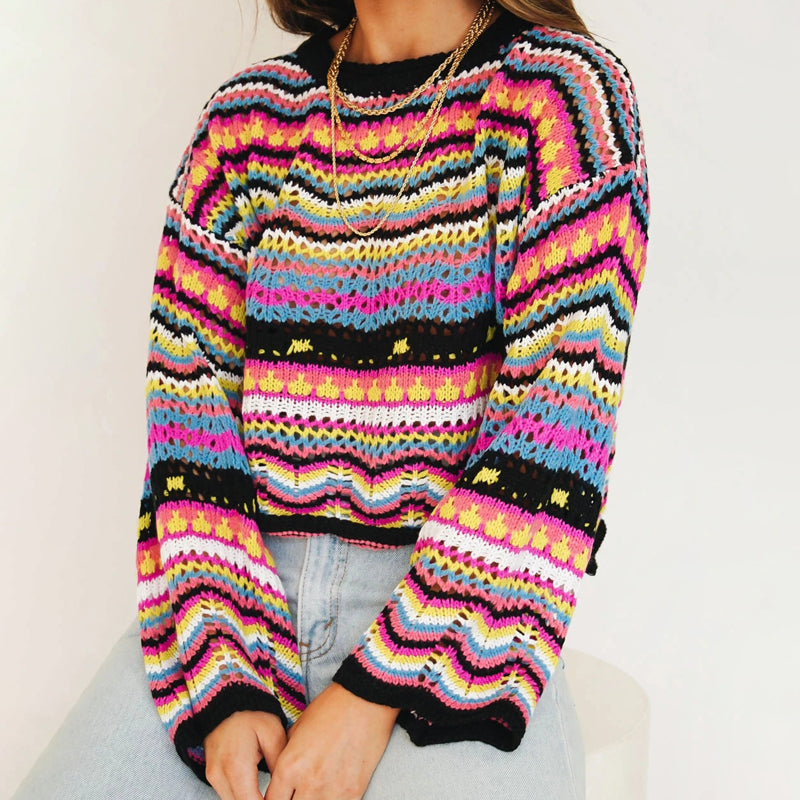 Drune | Bunte Strickjacke mit Muster Acryl Trendy und Bequem