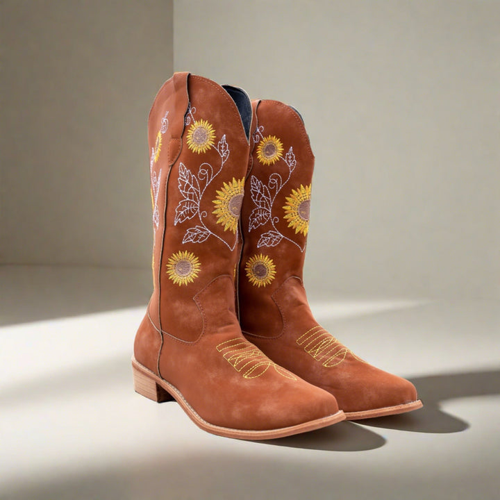 Drune | Hohe Cowboystiefel Mit Sonnenblumendruck