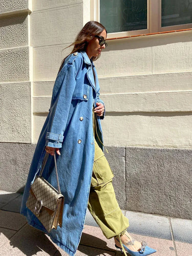 Drune | Lang Denim,Trenchcoat mit Doppelknebel