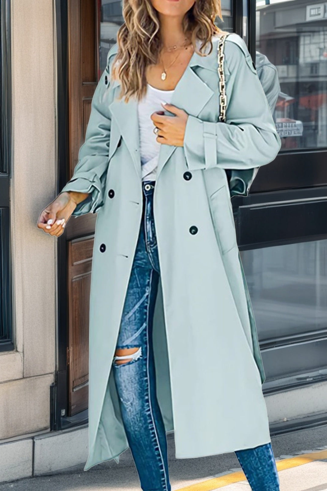 Drune | Langer Trenchcoat Mit Doppelknopf und Reverskragen