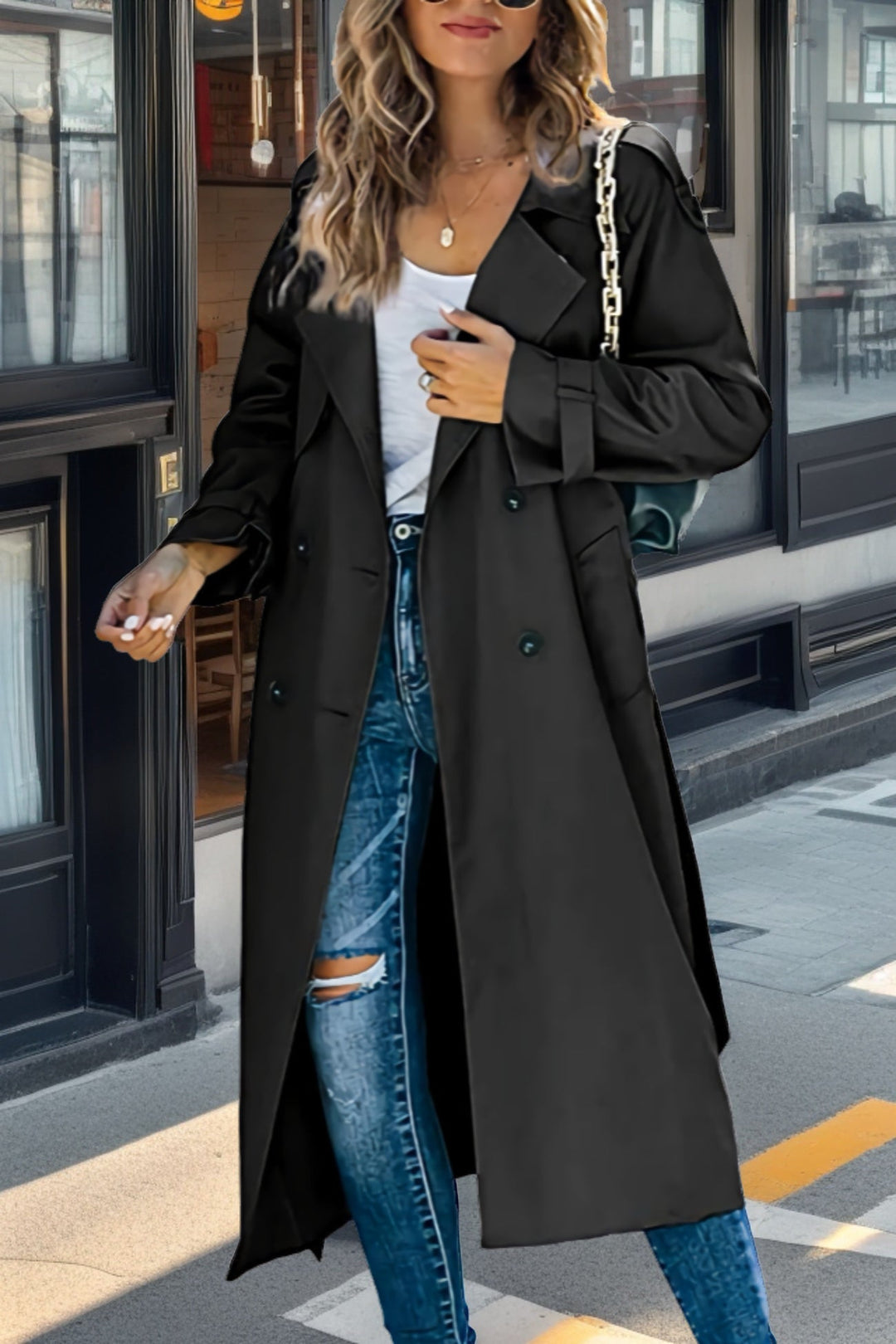 Drune | Langer Trenchcoat Mit Doppelknopf und Reverskragen