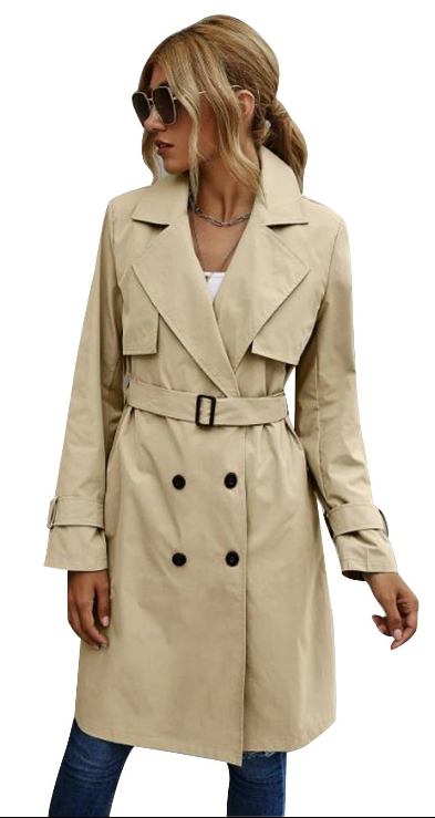 Drune | Lange Trenchcoat mit Taillengürtel und Knöpfen