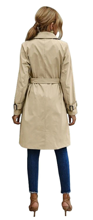Drune | Lange Trenchcoat mit Taillengürtel und Knöpfen
