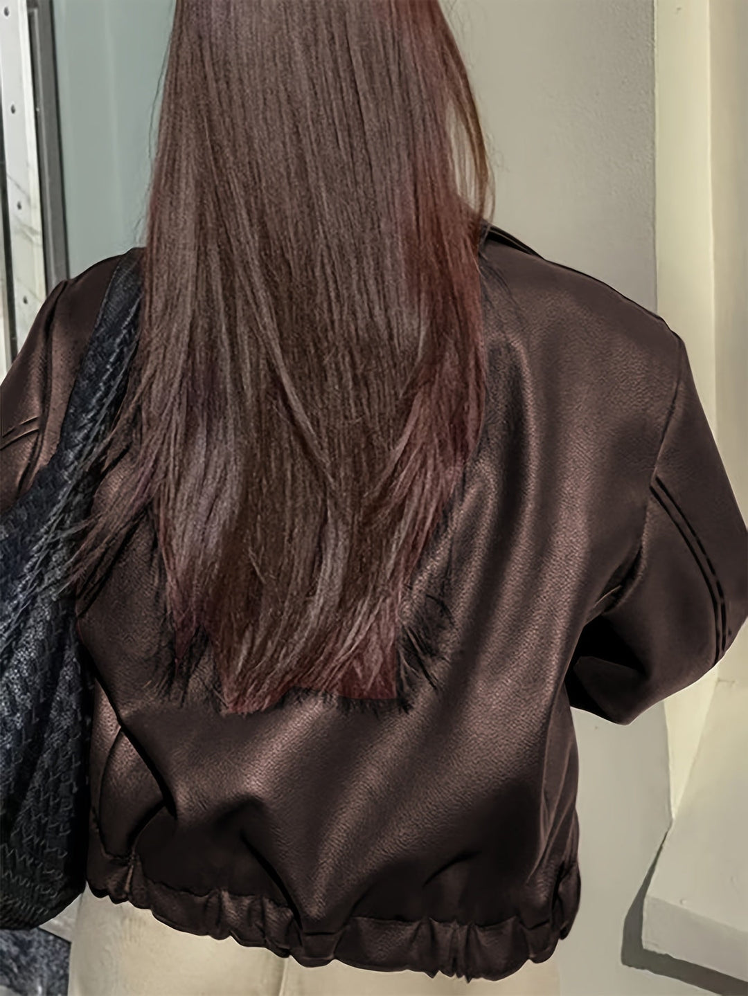 Drune | Übergangsjacke Lederlook mit Reißverschluss und Kragen