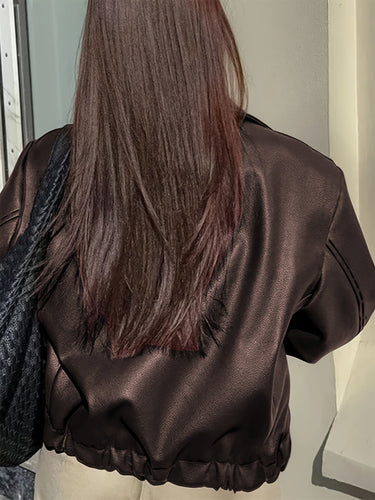 Drune | Übergangsjacke Lederlook mit Reißverschluss und Kragen