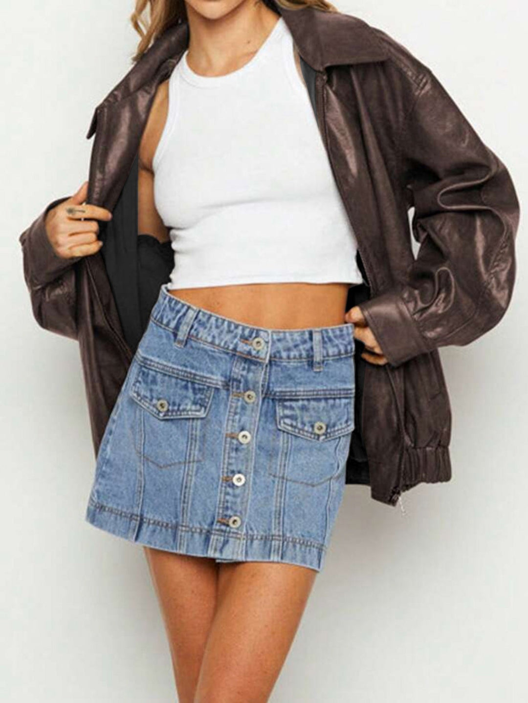Drune | Übergangsjacke Lederlook mit Reißverschluss und Kragen