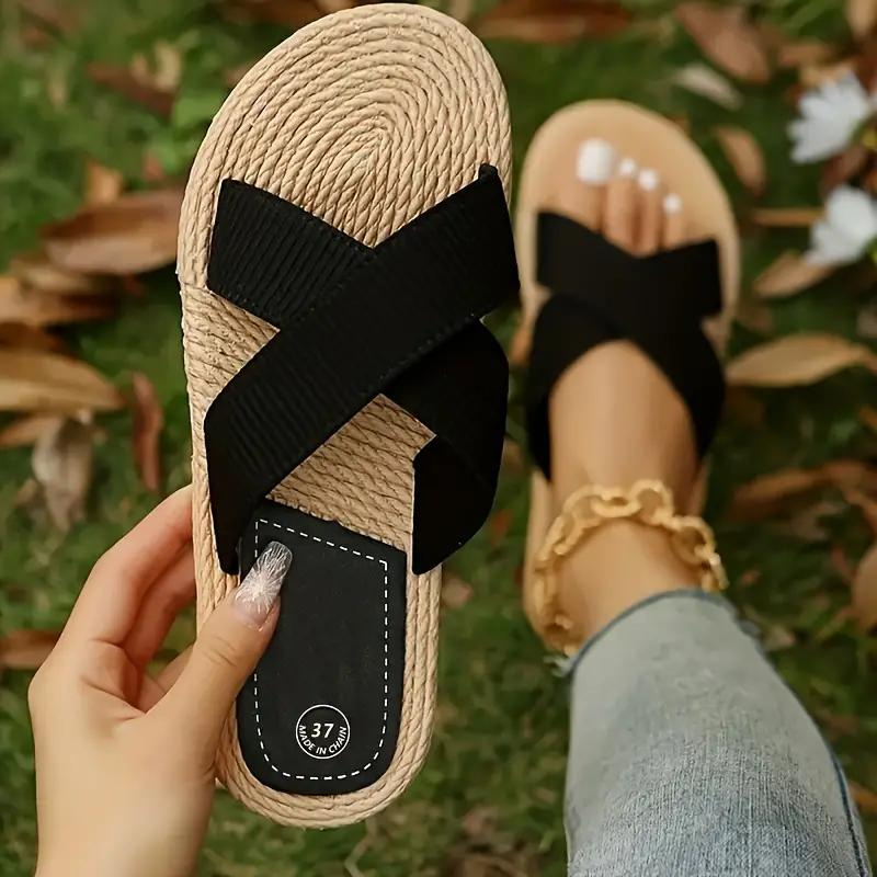 Drune | Pantoletten Slip On Cross Bands Schuhe für den Sommer Flache Sandalen