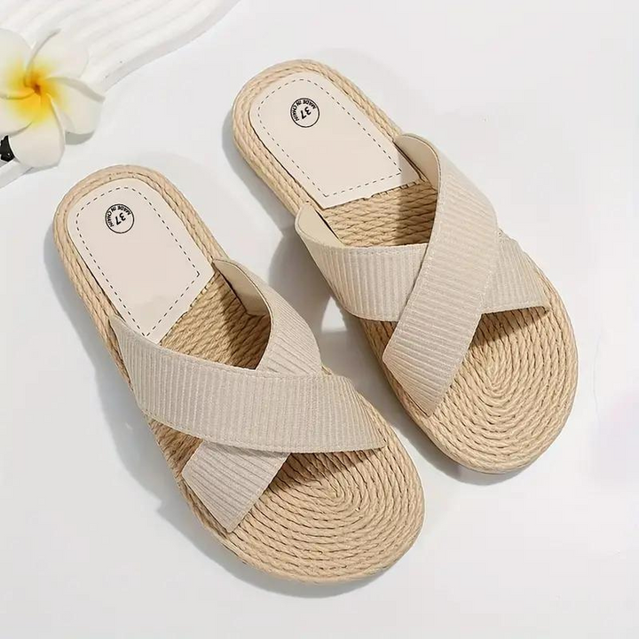Drune | Pantoletten Slip On Cross Bands Schuhe für den Sommer Flache Sandalen