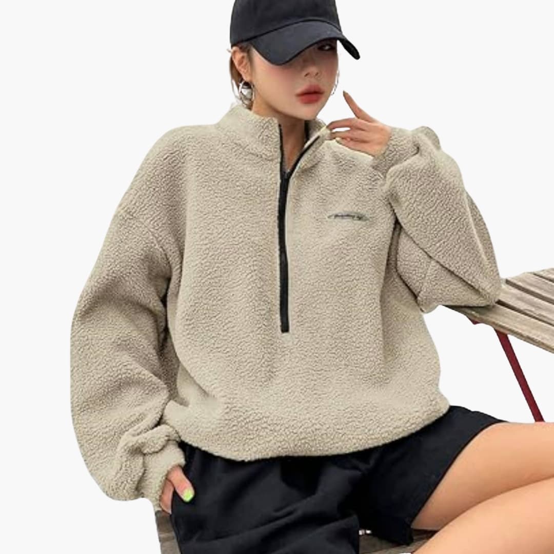 Drune | Damen Winter Sweatshirt mit Halbreißverschluss und langen Ärmeln