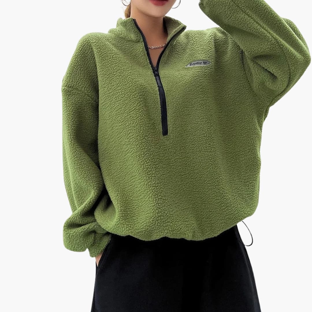 Drune | Damen Winter Sweatshirt mit Halbreißverschluss und langen Ärmeln