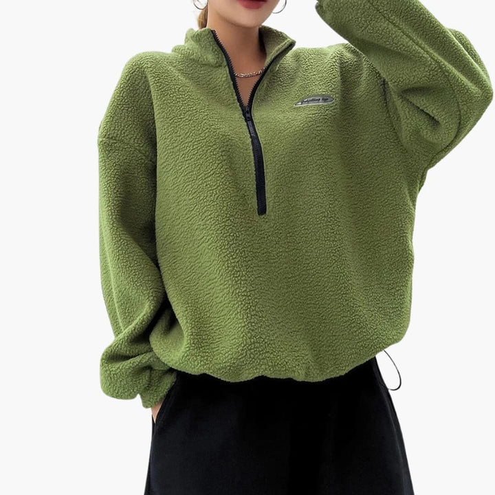 Drune | Damen Winter Sweatshirt mit Halbreißverschluss und langen Ärmeln