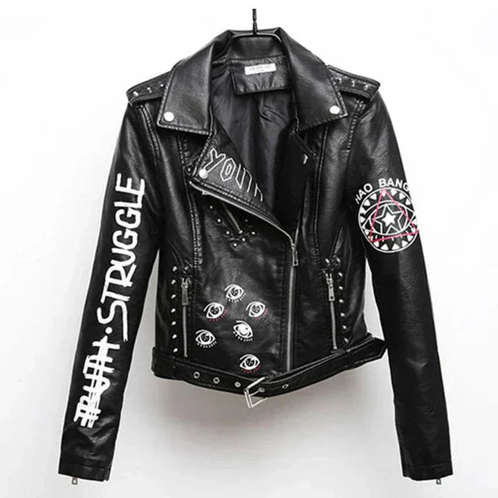 Drune | Coole bedruckte Lederjacke für Frauen