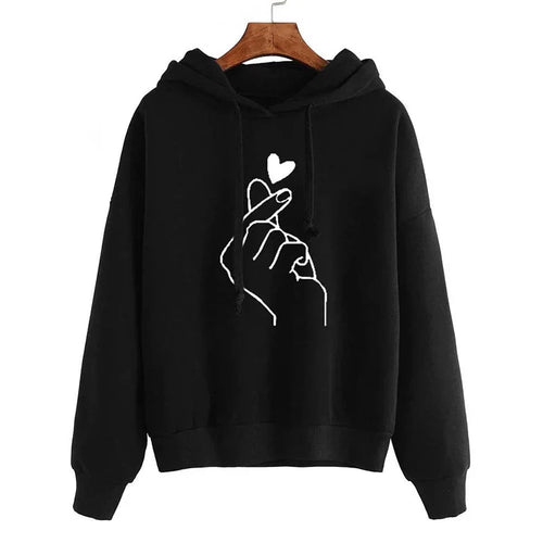 Drune | Damen Hoodie aus Fleece mit Fingerherz-Motiv