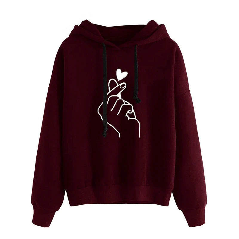 Drune | Damen Hoodie aus Fleece mit Fingerherz-Motiv