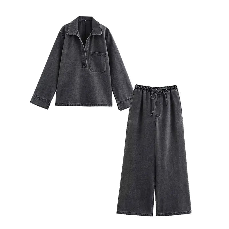 Drune | Damen Set mit Umlegekragen und Hoher Taille