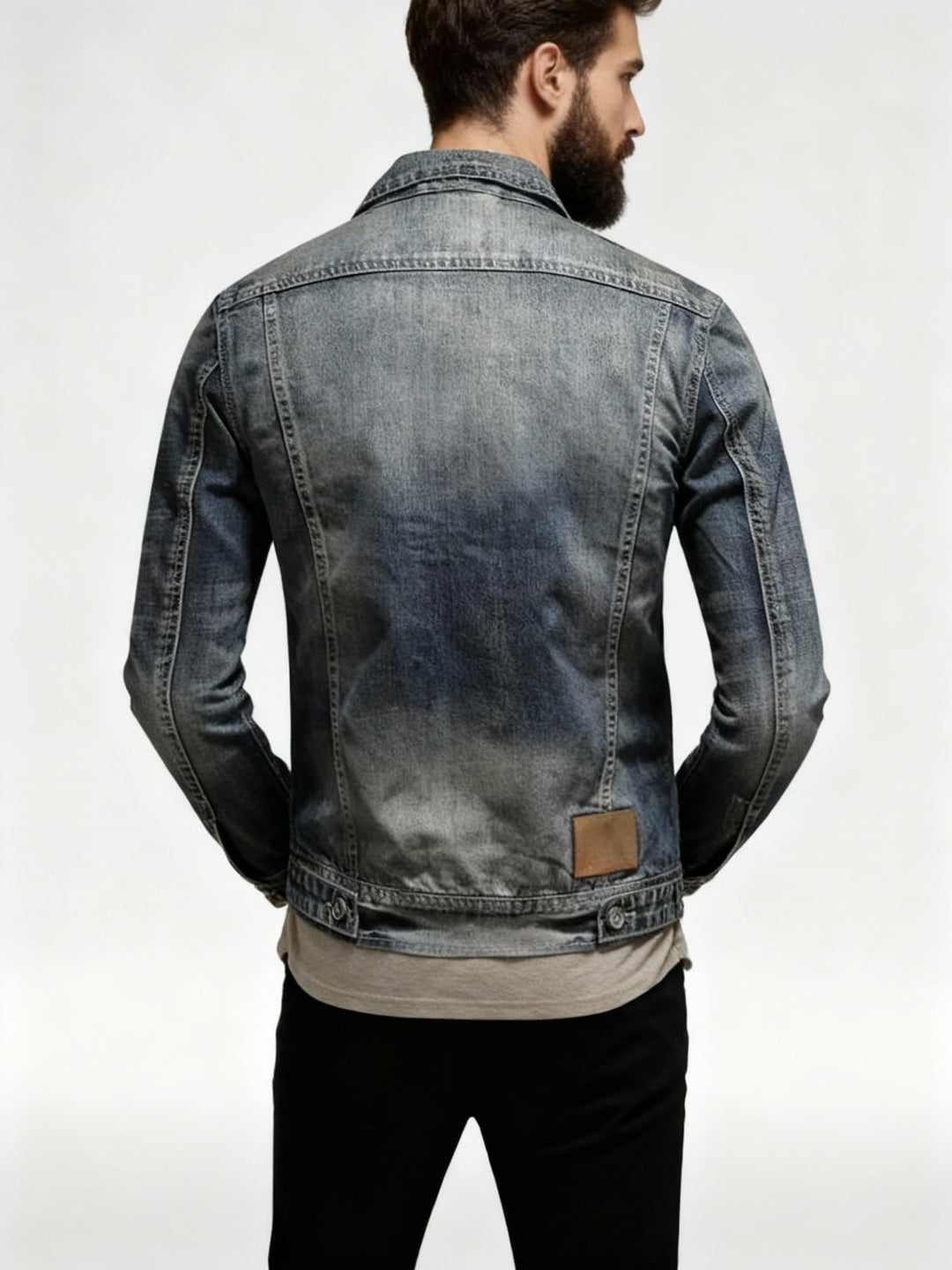Herren Jeansjacke mit Umlegekragen – Patchwork-Design