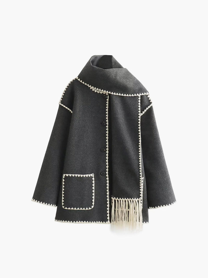 Drune | Damenjacke mit kontrastierenden Paspeln und eleganter Schal Alesha
