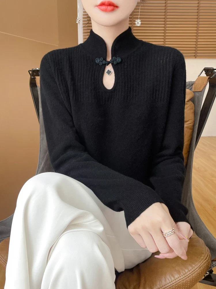 Drune | Damenpullover aus Merinowolle mit Mandarin-Kragen