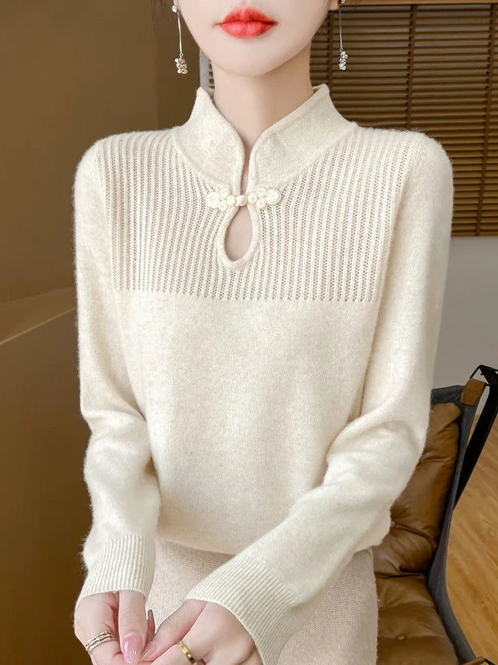 Drune | Damenpullover aus Merinowolle mit Mandarin-Kragen