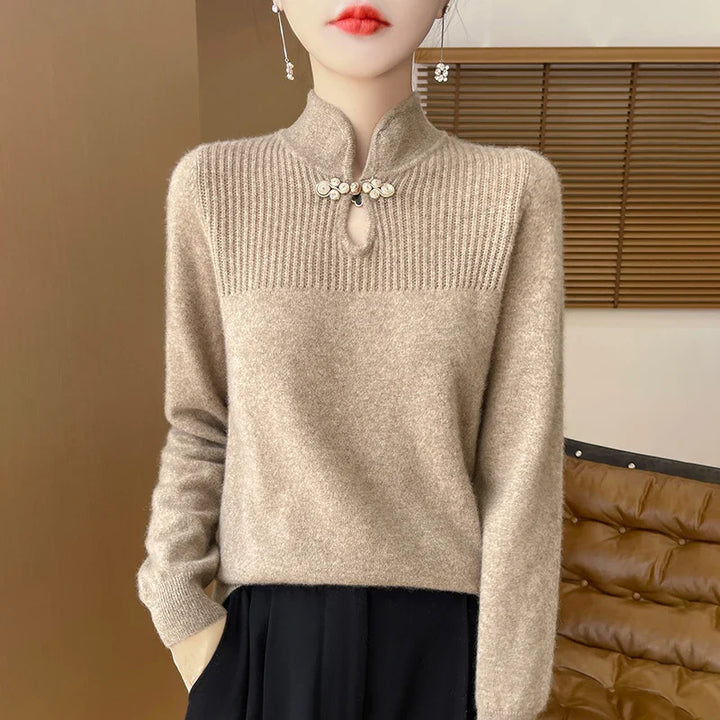 Drune | Damenpullover aus Merinowolle mit Mandarin-Kragen
