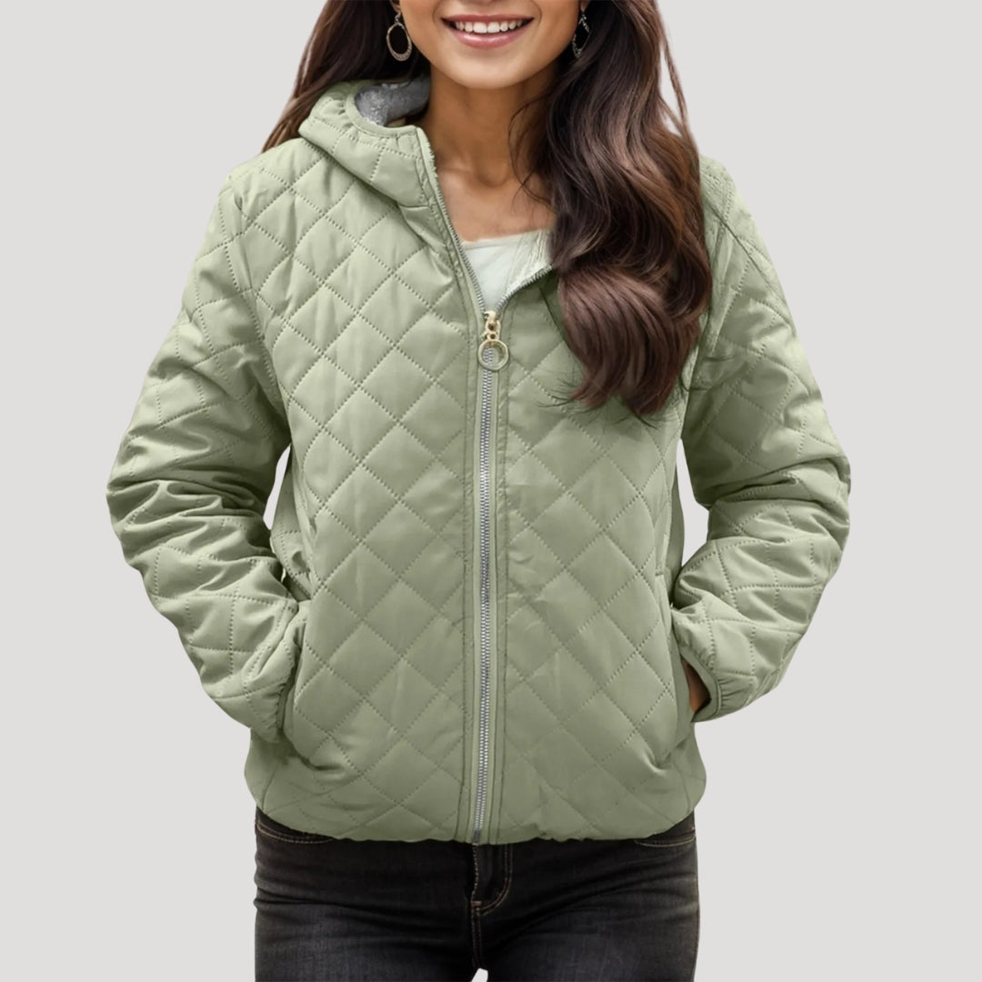 Drune | Frauen Stilvolle Gequiltete Pufferjacke mit Kapuze Stil