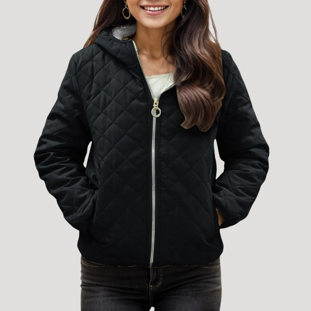 Drune | Frauen Stilvolle Gequiltete Pufferjacke mit Kapuze Stil
