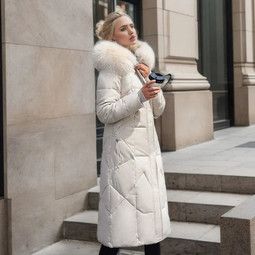 Drune | Lange Pufferjacke Pelzkragen Gepolstert Winterjacke Langen Überjacke