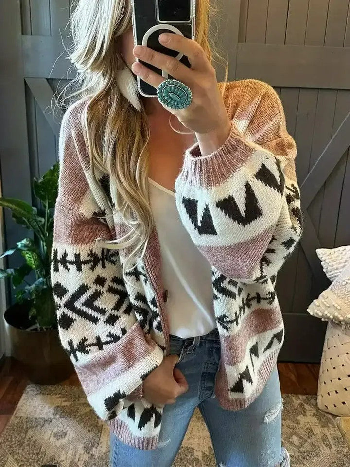 Drune | Damen Strickcardigan mit Print und Farbblocks