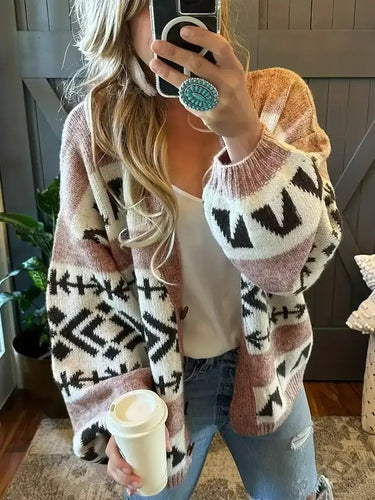 Drune | Damen Strickcardigan mit Print und Farbblocks