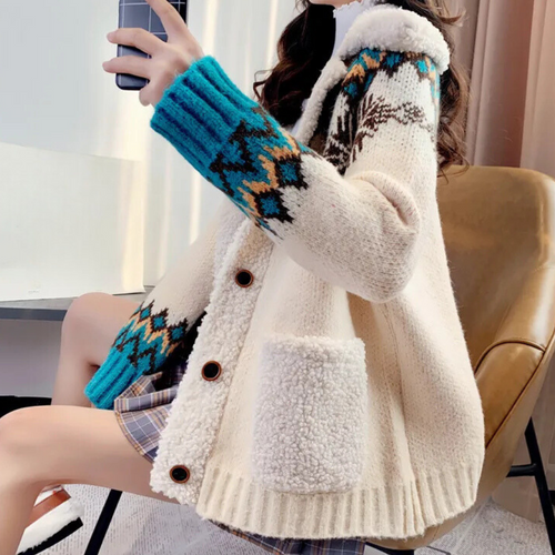 Drune | Gestrickte Winterjacke mit Fleecekragen - Freizeitmode