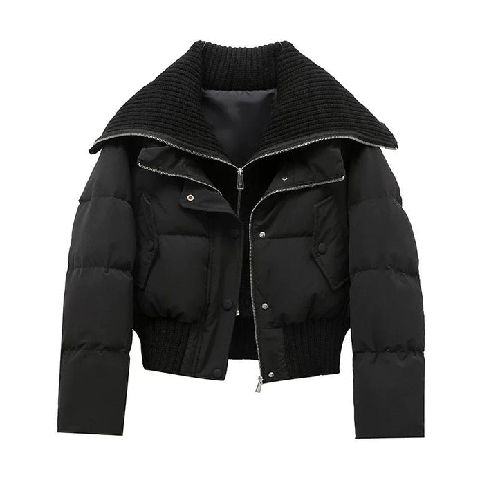 Drune | Damen Kurze Puffer Winterjacke Gepolstert mit Rippstrickkragen
