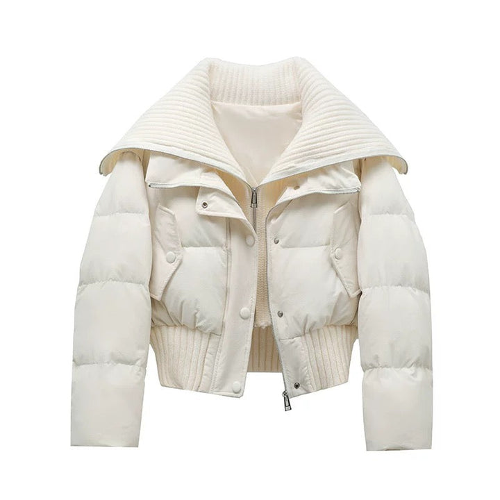 Drune | Damen Kurze Puffer Winterjacke Gepolstert mit Rippstrickkragen