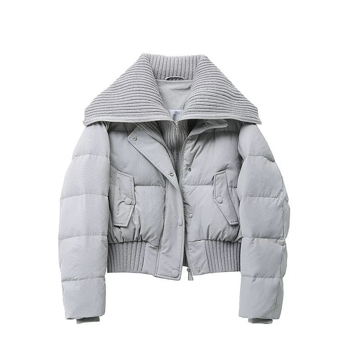 Drune | Damen Kurze Puffer Winterjacke Gepolstert mit Rippstrickkragen